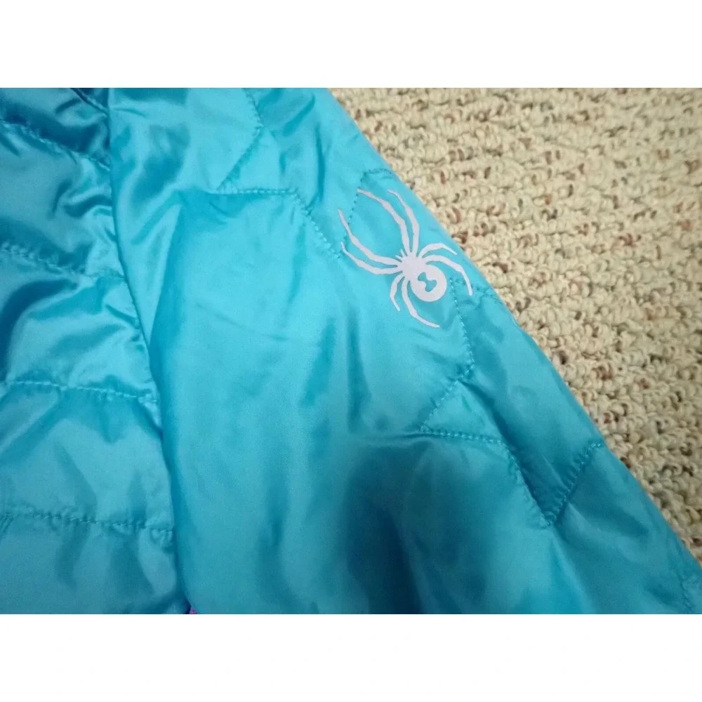 Spyder Puffer Jacket Girls Size M 10/12 Teal Purple Excellent‎ Hooded Insulated